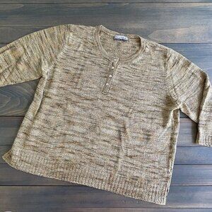 Duna Hand Loomed Button 3/4 Sleeve Knit Yellow Gold Sweater Large (A6)